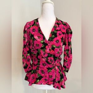 Zara Pink and Green Floral Blouse